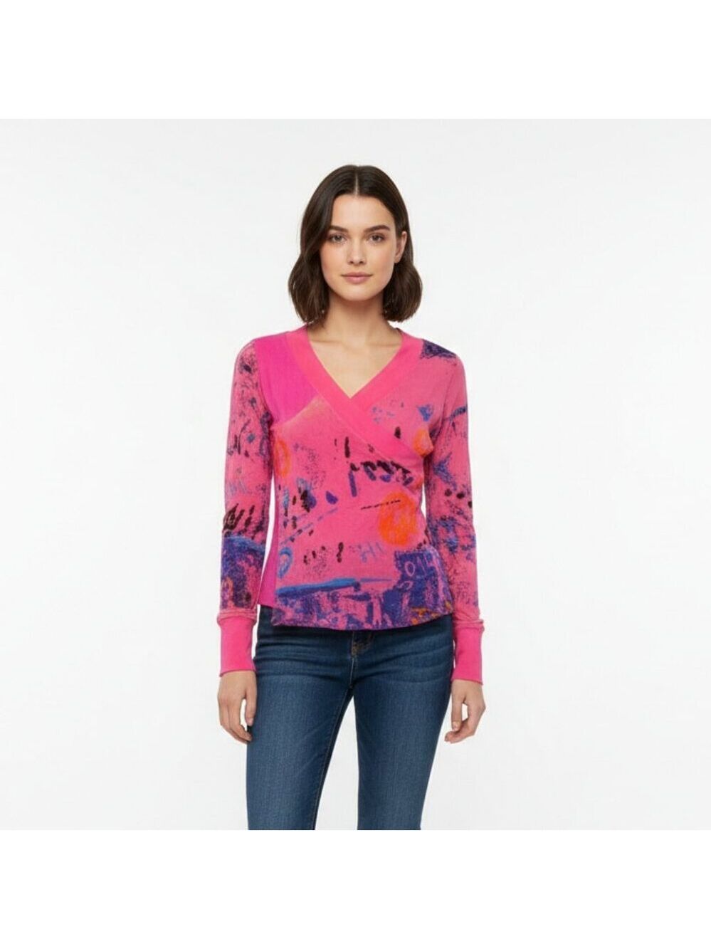 *Lulu H Pink & Purple Abstract Long Sleeve Top – Size XS - Picture 1 of 4